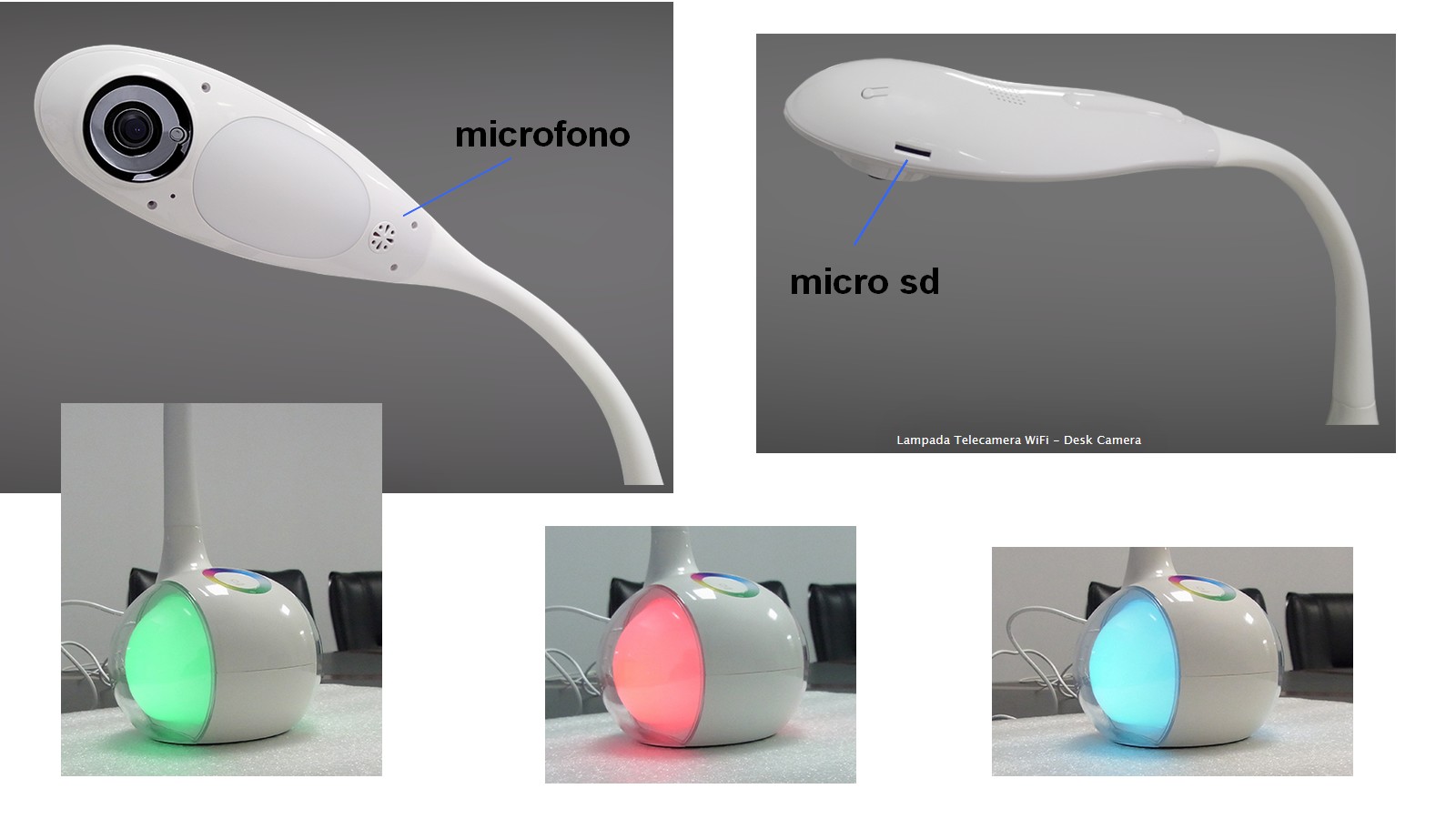 Telecamera WIFI lampada da tavolo RGB led microfono memoria interna APP Telecamera WIFI lampada da tavolo RGB led microfono memoria interna APP